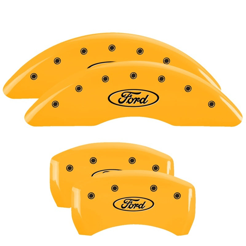 MGP 4 Caliper Covers Engraved Front & Rear 24-25 Ford Mustang EcoBoost Yellow Finish Black Ford Logo-SR1 Performance