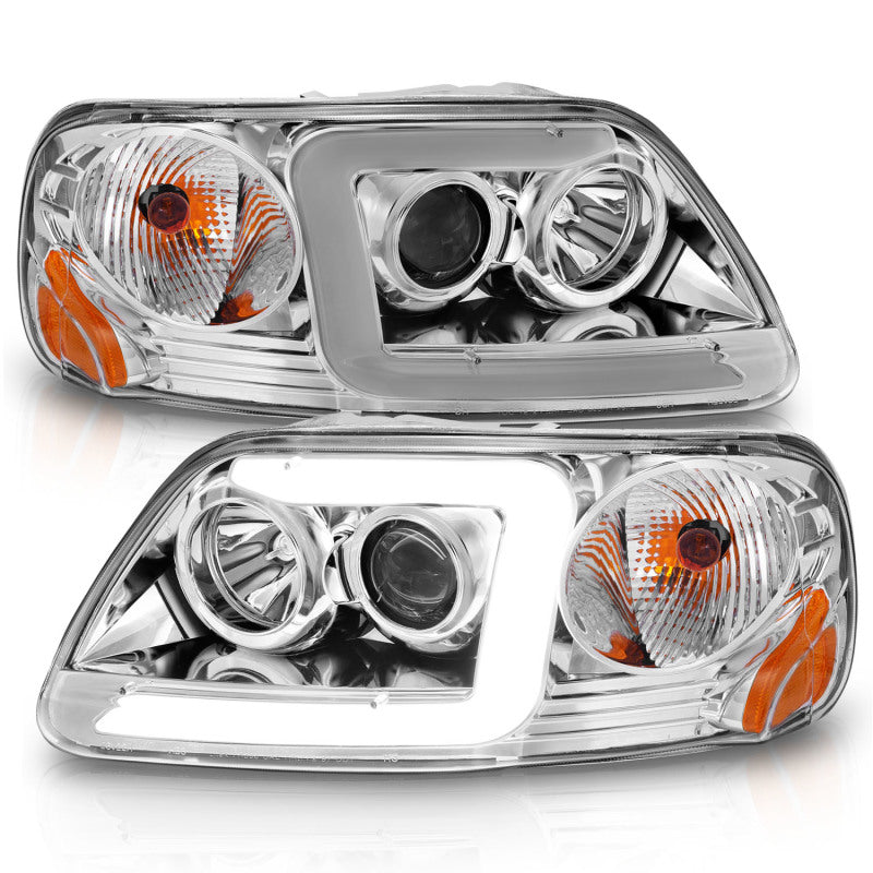 ANZO 1997-2003 Ford F-150 Projector Headlights w/ Light Bar Chrome Housing-SR1 Performance