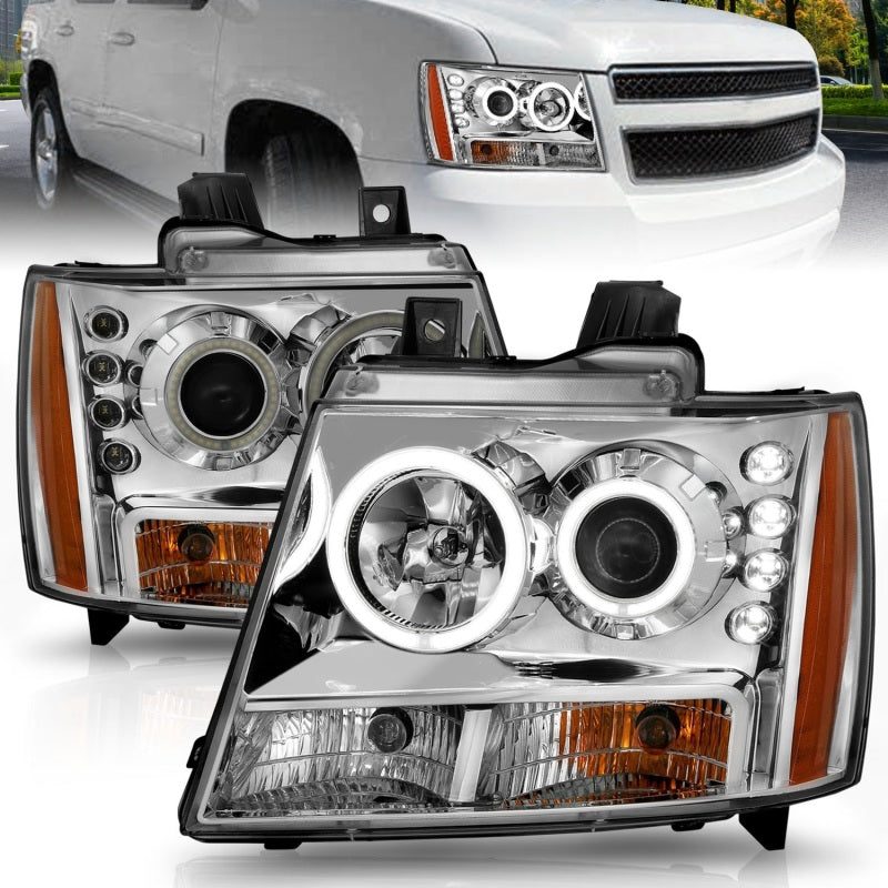 ANZO 2007-2013 Chevrolet Avalanche Projector Headlights w/ Halo Chrome-SR1 Performance