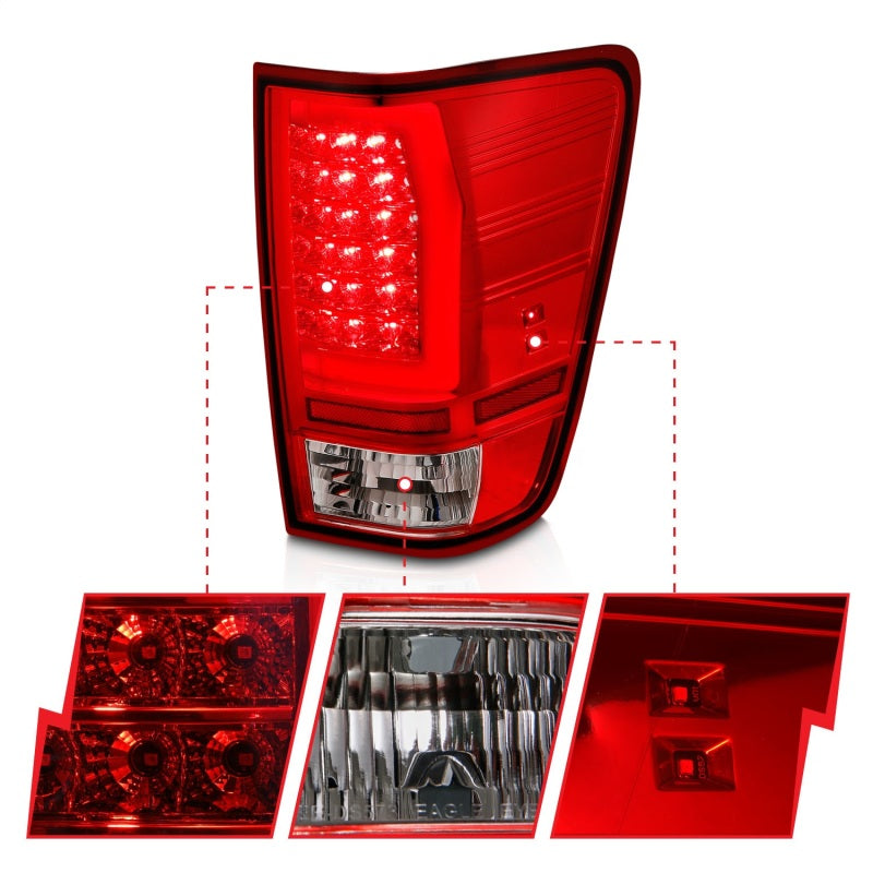 Anzo 04-15 Nissan Titan Full LED Tailights Chrome Housing Red/Clear Lens-SR1 Performance