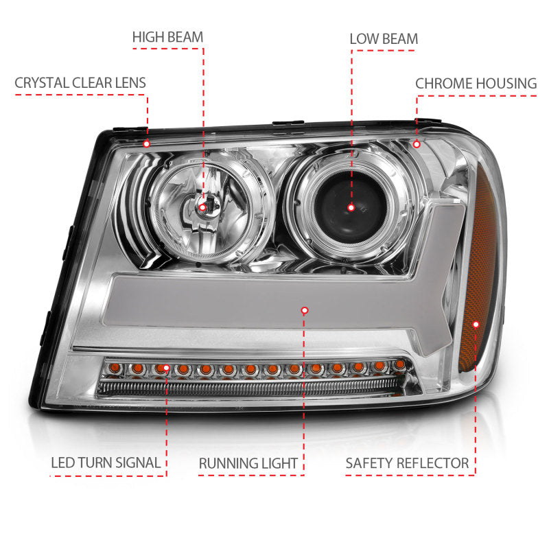 ANZO 2006-2009 Chevrolet Trailblazer Projector Headlights w/ Plank Style Design Chrome w/ Amber-SR1 Performance