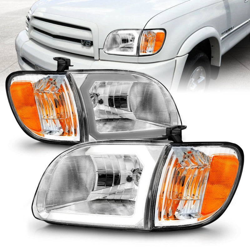 ANZO 00-04 Toyota Tundra (Reg/Acc Cab Only) Crystal Headlights w/Lgt Bar Chrome w/Corner Lights 2pc-SR1 Performance