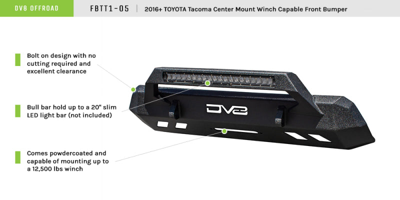 DV8 Offroad 2016+ Toyota Tacoma Center Mount Winch Capable Front Bumper