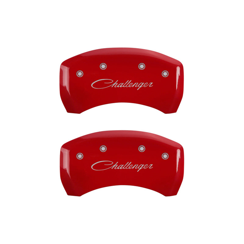 MGP 4 Caliper Covers Engraved Front & Rear Cursive/Challenger Red finish silver-SR1 Performance