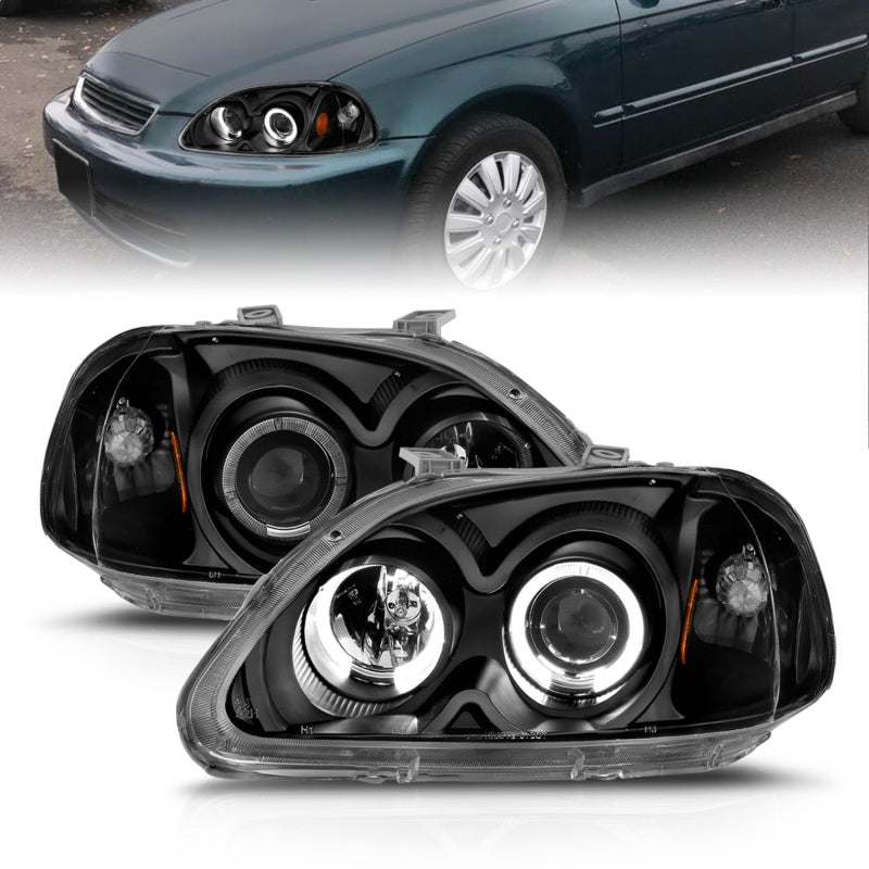 ANZO 1996-1998 Honda Civic Projector Headlights w/ Halo Black-SR1 Performance