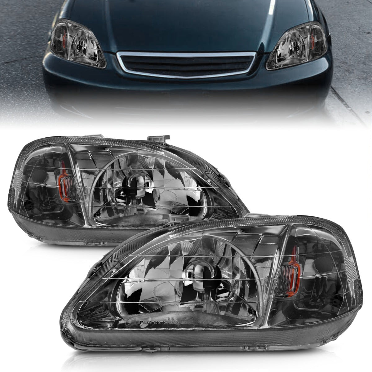 HONDA CIVIC 99-00 CRYSTAL HEADLIGHTS GUN METAL