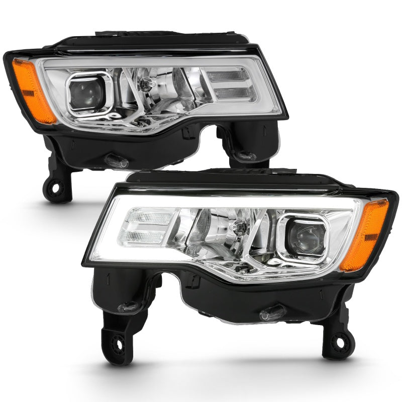 ANZO 2017-2018 Jeep Grand Cherokee Projector Headlights w/ Plank Style Switchback - Chrome w/ Amber-SR1 Performance