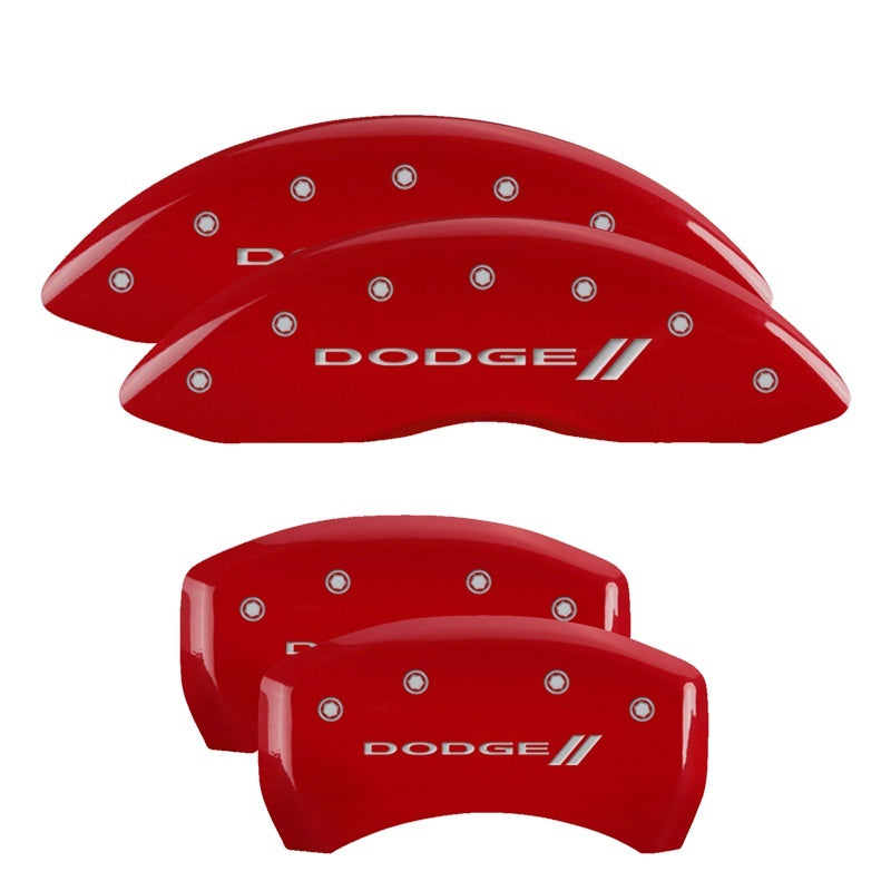 MGP 4 Caliper Covers Engraved Front & Rear With stripes/Dodge Red finish silver-SR1 Performance