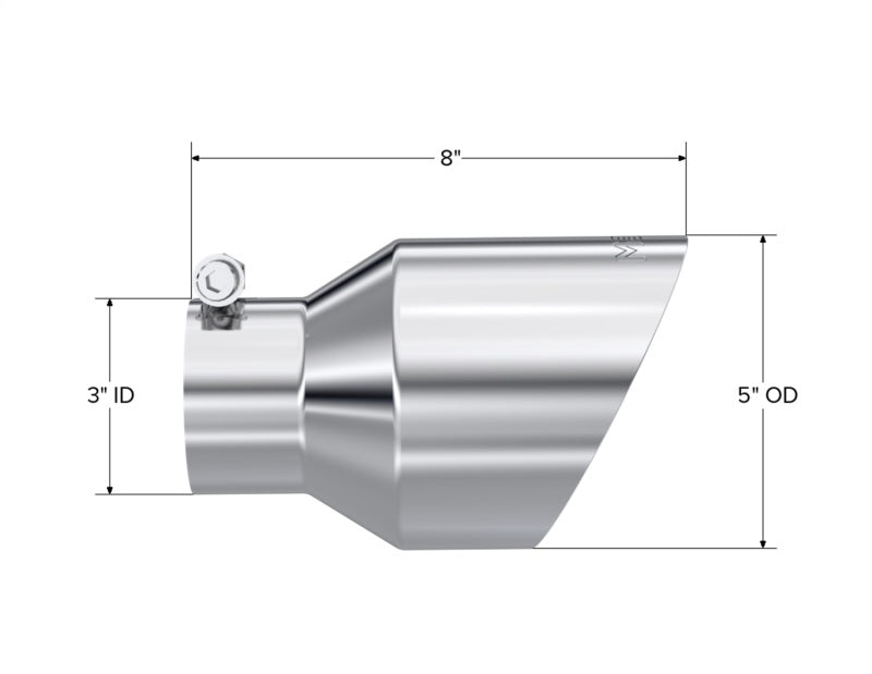 MBRP Universal T304 Stainless Steel Tip 3on ID / 5in OD Out / 8in Length Angle Cut Dual Wall-SR1 Performance