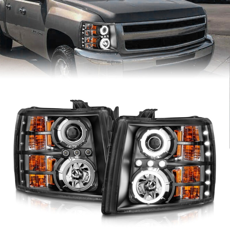 ANZO 2007-2013 Chevrolet Silverado 1500 Projector Headlights w/ Halo Black-SR1 Performance
