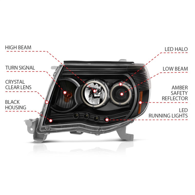 ANZO 2005-2011 Toyota Tacoma Projector Headlights w/ Halo Black-SR1 Performance