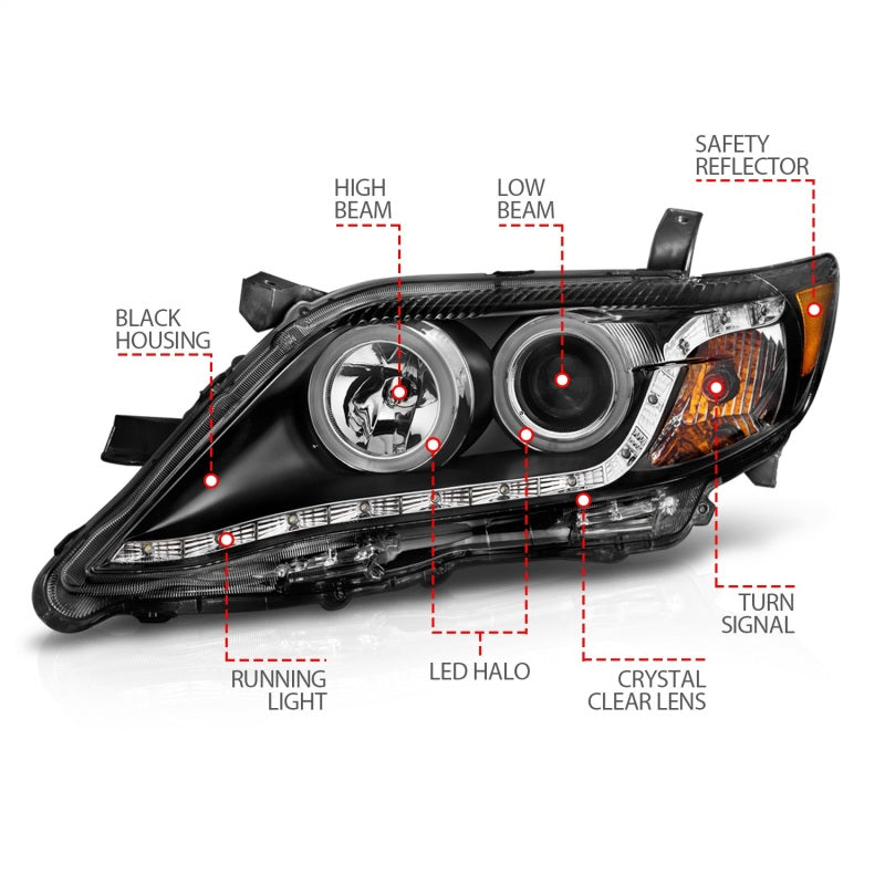 ANZO 2010-2011 Toyota Camry Projector Headlights w/ Halo Black (CCFL)-SR1 Performance