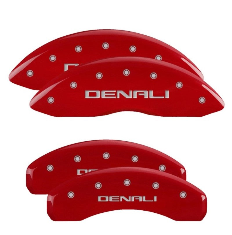 MGP 4 Caliper Covers Engraved Front & Rear Rear Denali Red finish Silver Engraved-SR1 Performance