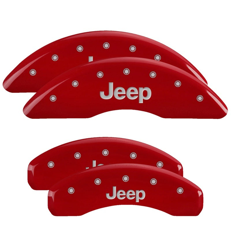 MGP 4 Caliper Covers Engraved Front Rear JEEP Logo Engraved Red Finish Silver Characters-SR1 Performance