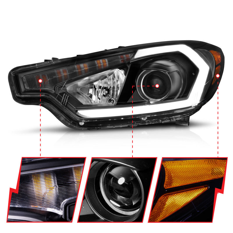 ANZO 2014-2016 Kia Forte Projector Headlights w/ Light Bar Black Housing w/ DRL-SR1 Performance