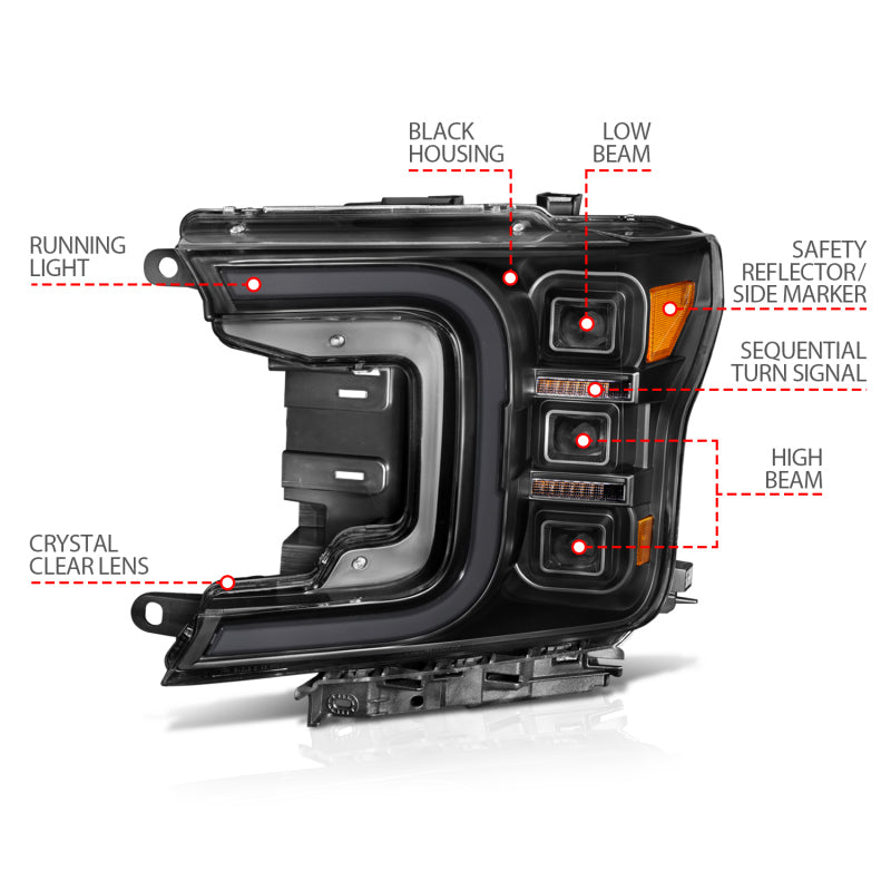 Anzo 18-20 Ford F-150 Full Led Projector Smoke Bar Style Headlights Black Amber-SR1 Performance