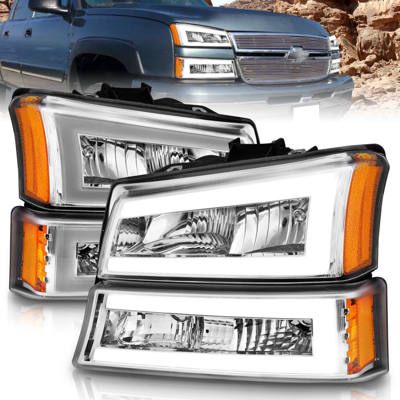 ANZO 2003-2006 Chevrolet Silverado 1500 Crystal Headlights w/ Light Bar Chrome Housing-SR1 Performance