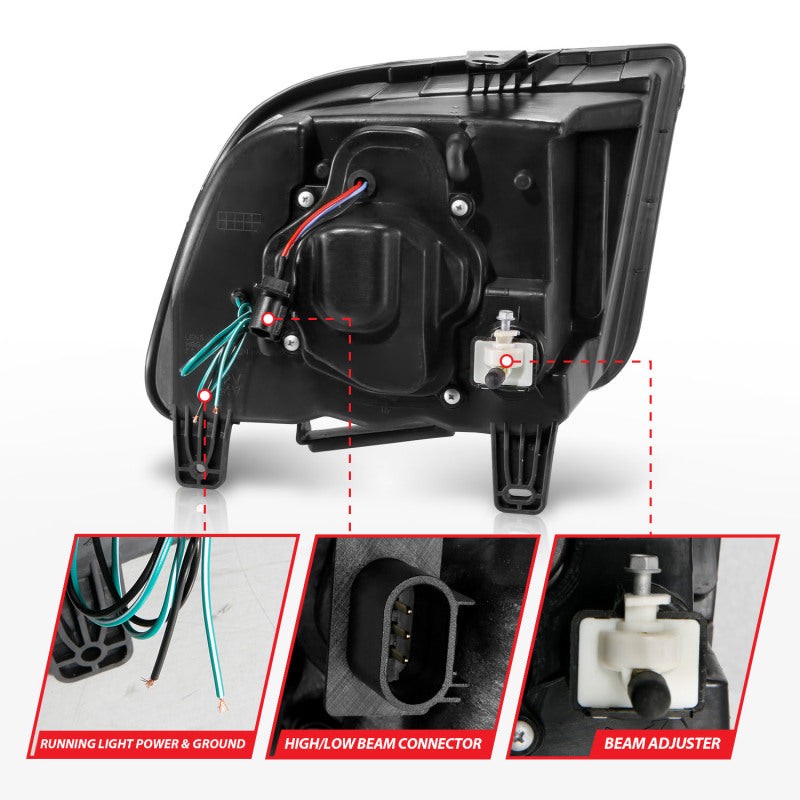 ANZO 05-09 Ford Mustang (w/Factory Halogen HL Only) Projector Headlights w/Light Bar Black Housing-SR1 Performance