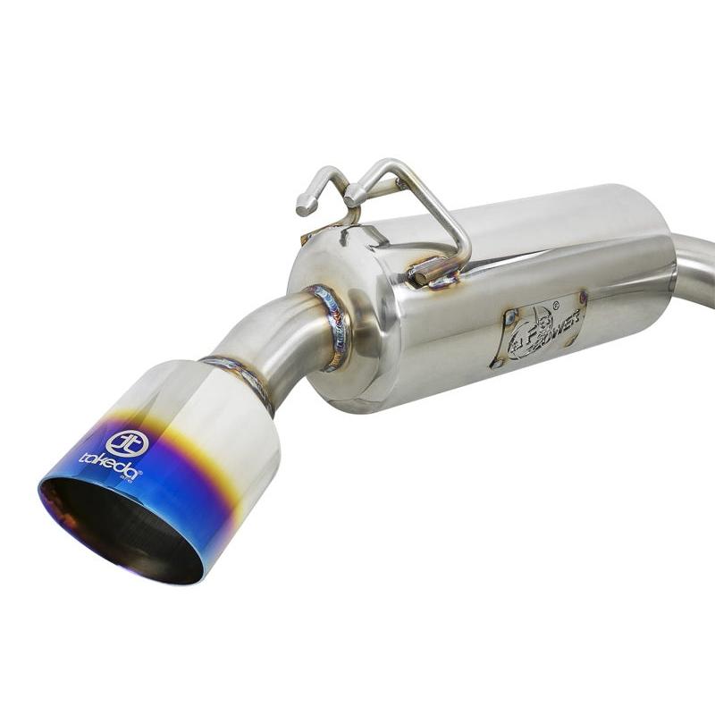 aFe Takeda 3in. to 2.5in. 304 SS C/B Exhaust 08-15 Mitsubishi EVO I4-2.0L (t) - Blue Flamed Tips-SR1 Performance