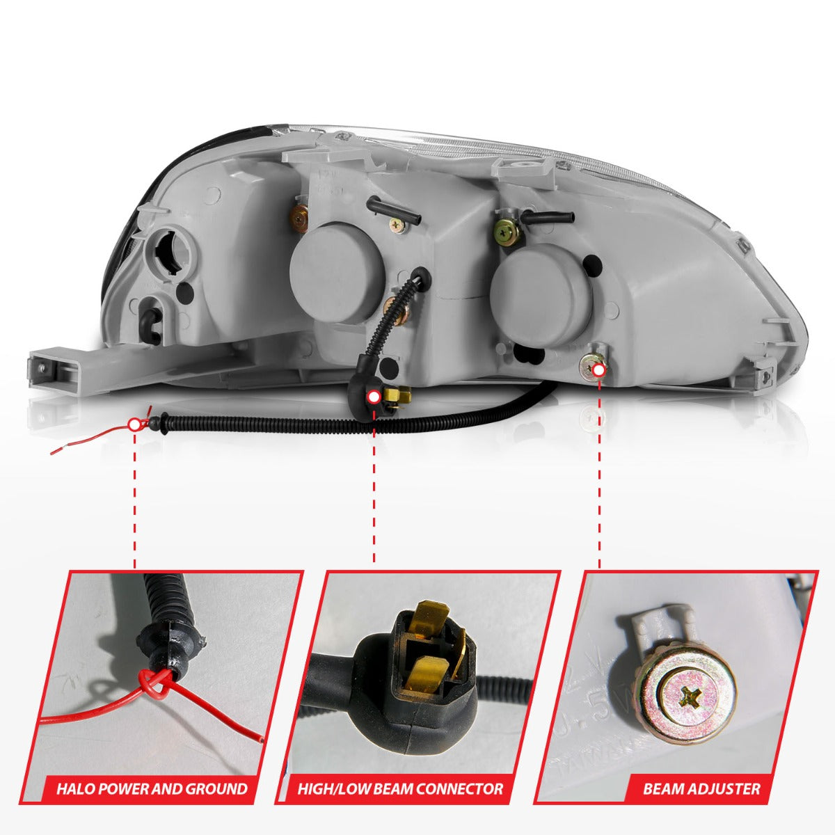HONDA CIVIC 96-98 PROJECTOR HALO HEADLIGHTS BLACK