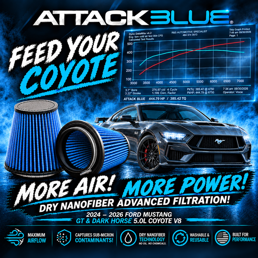 2024-26 Mustang GT / Dark Horse Attack Blue High Velocity Dry Nanofiber Performance Filters