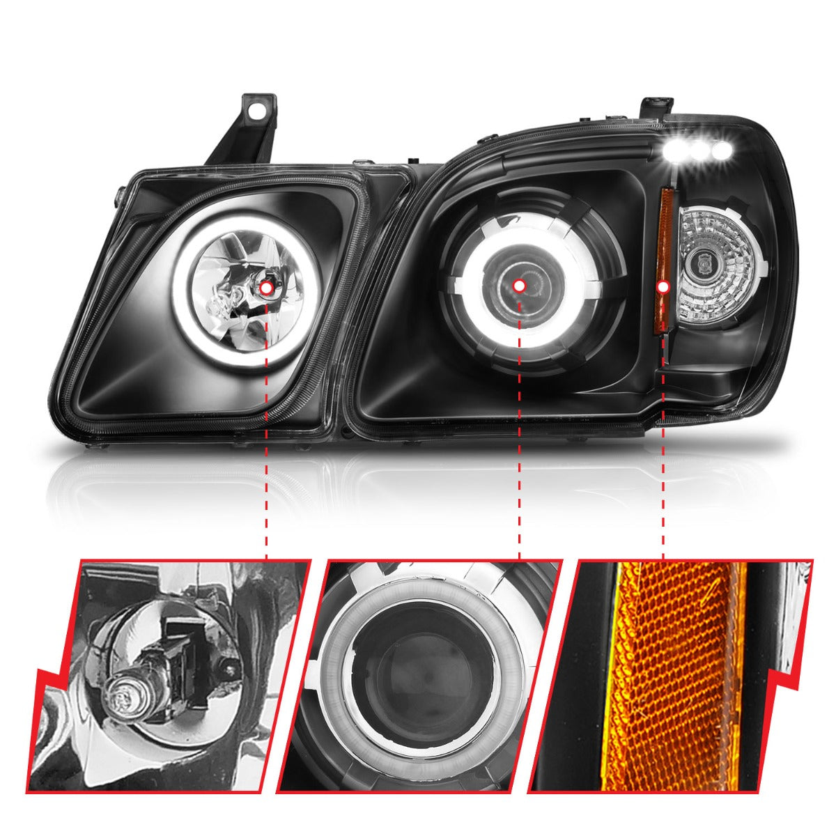 LEXUS LX470 98-07 PROJECTOR HEADLIGHTS BLACK CLEAR W/ RX HALO