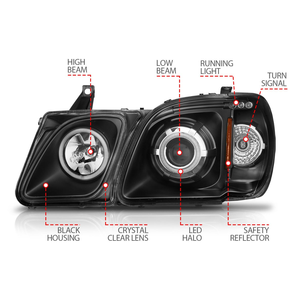 LEXUS LX470 98-07 PROJECTOR HEADLIGHTS BLACK CLEAR W/ RX HALO