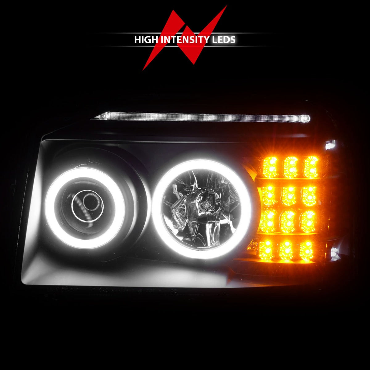 NISSAN FRONTIER 01-04 PROJECTOR HALO HEADLIGHTS BLACK W/ LED SIGNAL & RX HALO