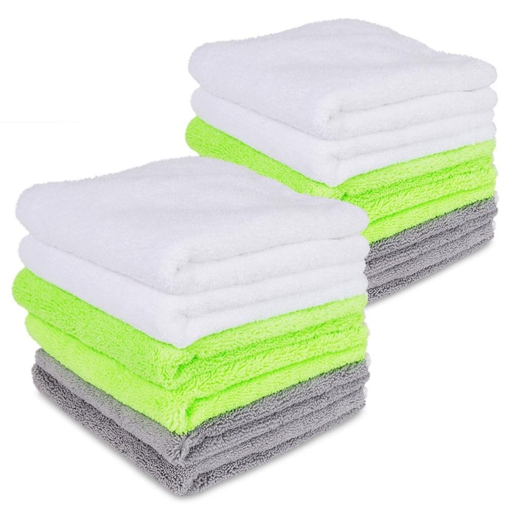 Liquid X Premium Microfiber Detailing Towels - Lime Green, White, Gray - 16" x 16"-SR1 Performance