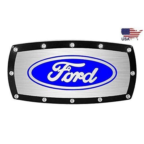 Ford Blue Logo 2" Tow Hitch Cover Plug Engraved Billet Black Powder Coated