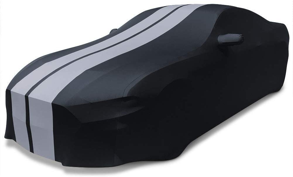 Ultraguard Sport Series Stretch Satin Indoor Car Cover : Black with Gray Stripes Compatible for 2005-2014 Ford Mustang