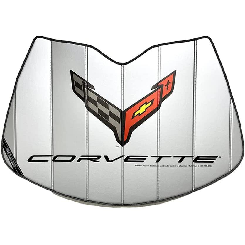 Corvette Logo Accordion Style Sunshade - Insulated Silver : C8 Stingray, Z51-SR1 Performance