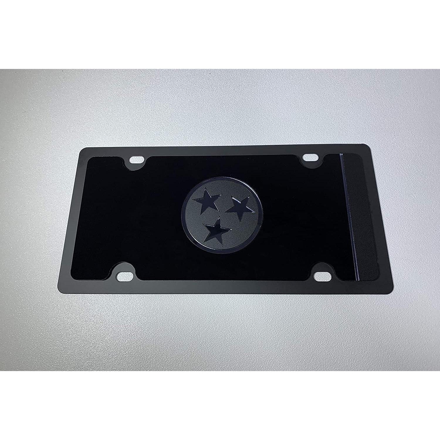 Tennessee State Flag Carbon Steel License Plate - Blacked Out-SR1 Performance
