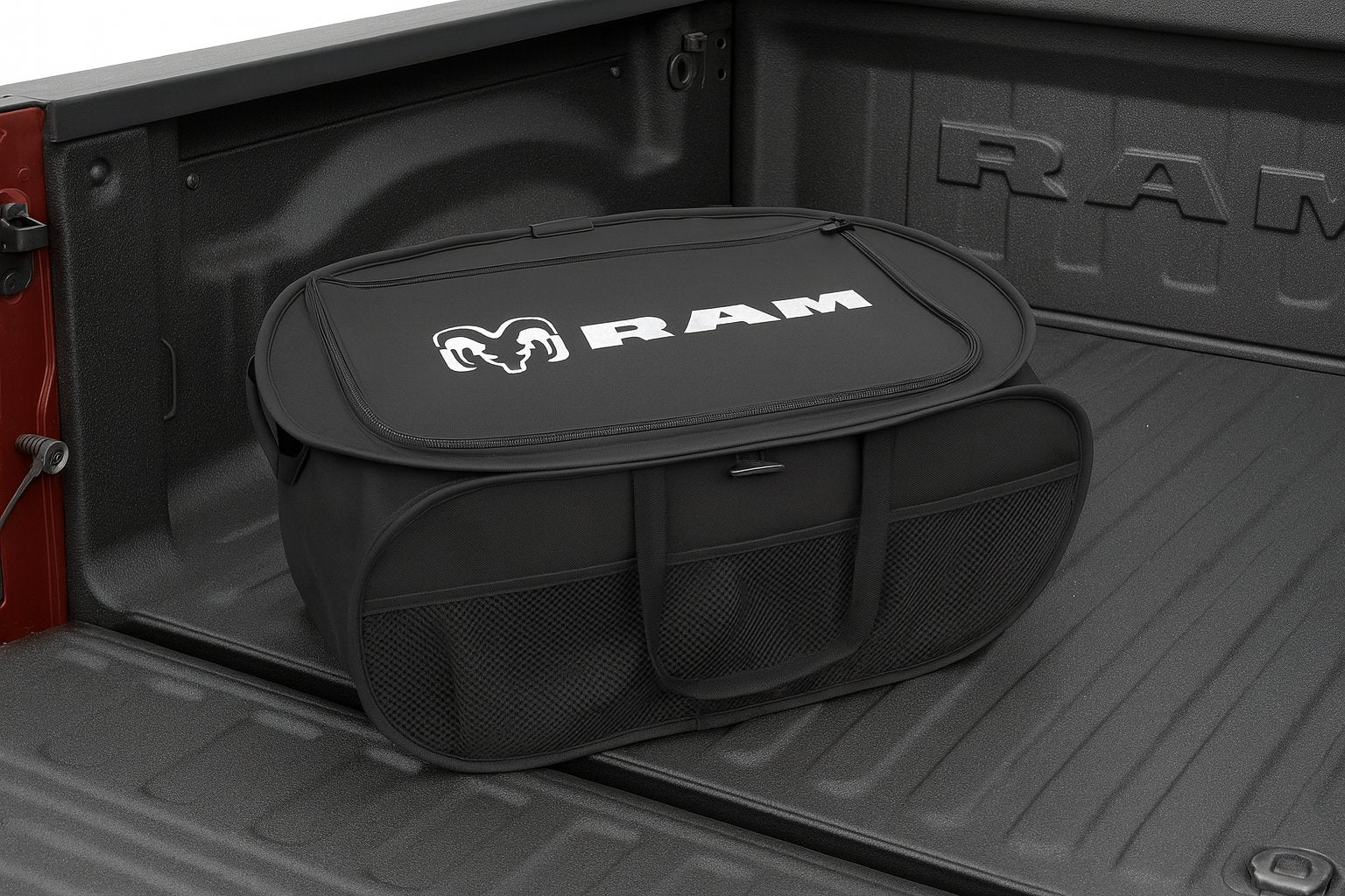 Ram Pop Up Trunk Storage Organizer - Black Organization Expandable/Collapsible Caddy with Logo for All Dodge Ram