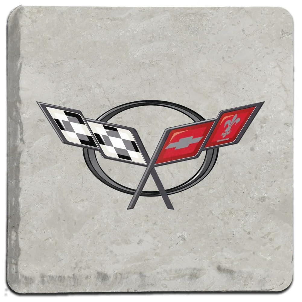 C5, C6, C7, C8 Corvette Logo Stone Tile Coasters (Individual) 4"x 4"-SR1 Performance