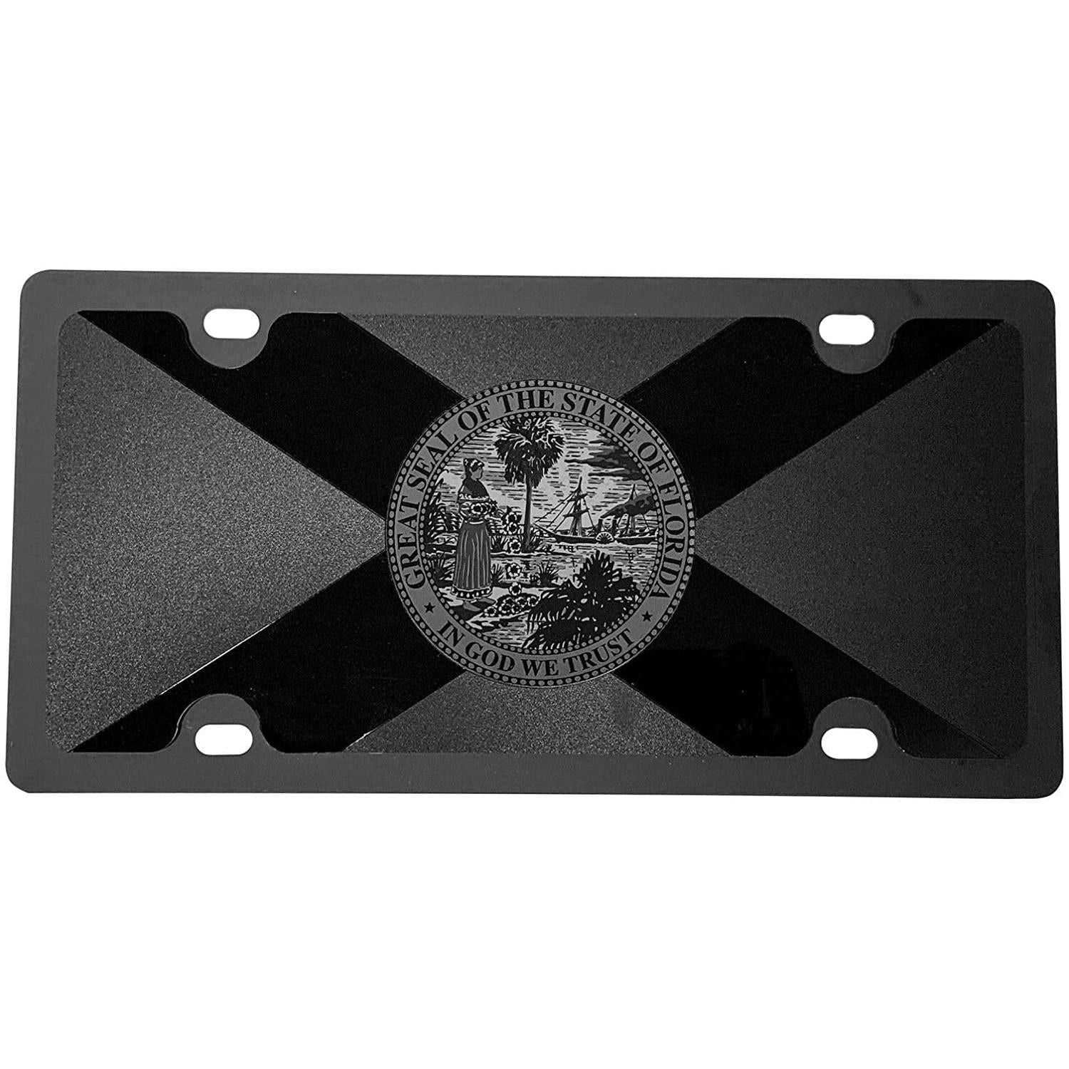 Florida State Flag Carbon Steel License Plate - Black with Matte Black-SR1 Performance