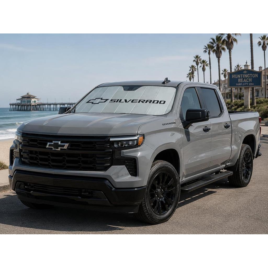 SR1 Performance USA GMC Sierra Denali Windshield Sunshade for 2019-2026 Sierra 1500, 2500HD, 3500HD Denali – Insulated Foldable Accordion Style Silver Custom Fit Sun Shade – Blocks UV Rays