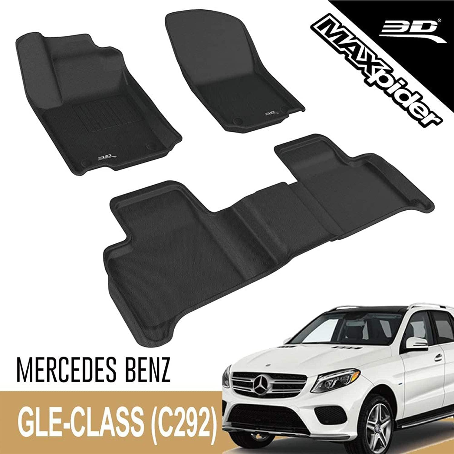 3D MAXpider Front Row Custom Fit All-Weather Floor Mat for Select Mercedes-Benz GLE Class (C292) Models