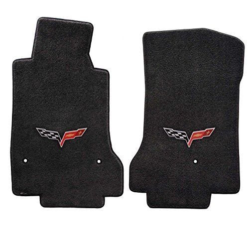 2008-2012 Corvette Ebony Black Floor Mats - Crossed Flags Logo