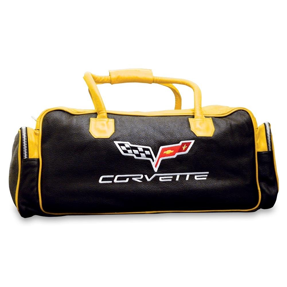 Corvette Duffel Bag Leather with C6 Logo Yellow & Black-SR1 Performance