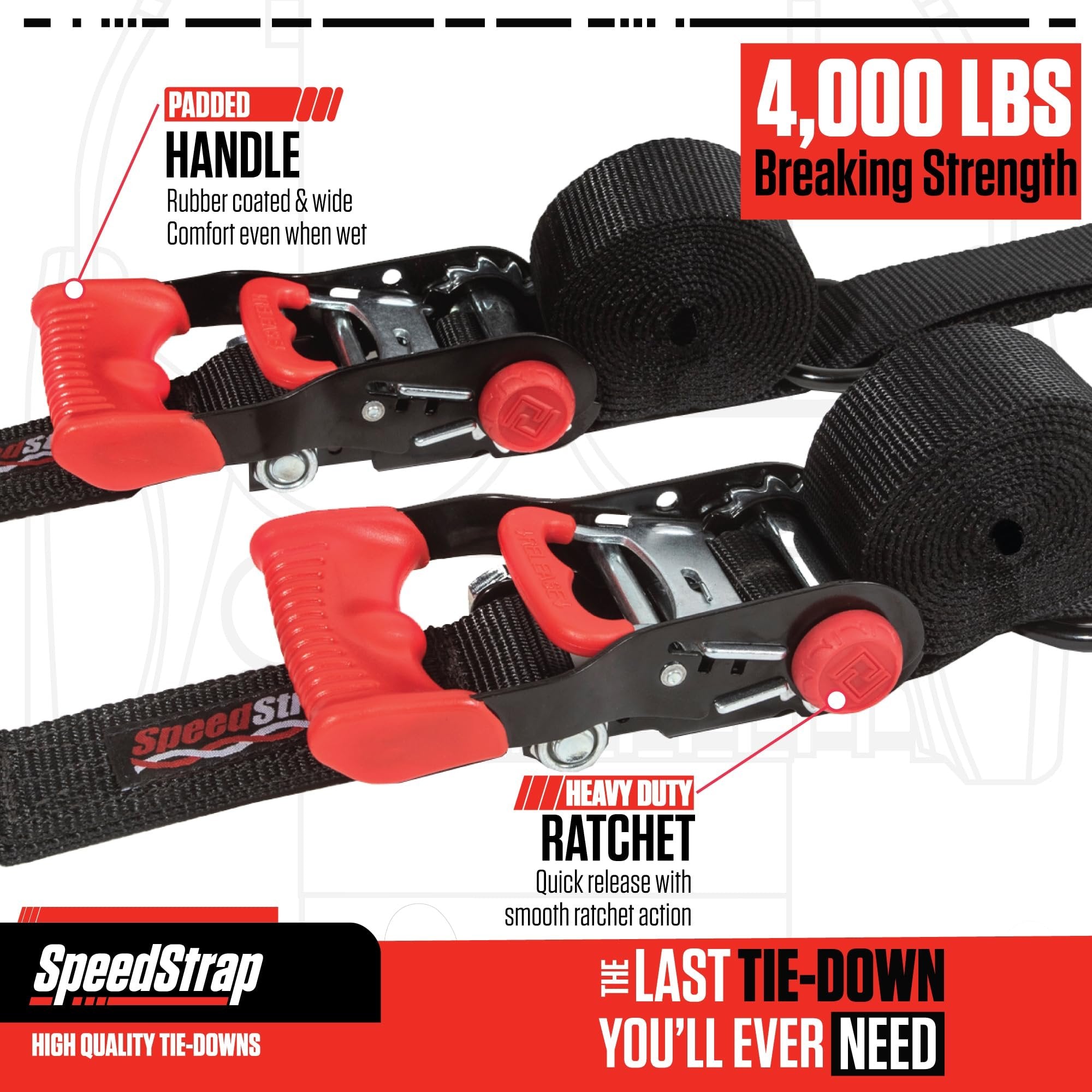 SpeedStrap Essential UTV Tire Straps Bonnet Kit with Tool Bag, 2-Pack Ratchet Tire Tie Down Straps Over The Wheel, Tire Straps for UTV, ATV, fits 26”-36” Tires, Made in USA