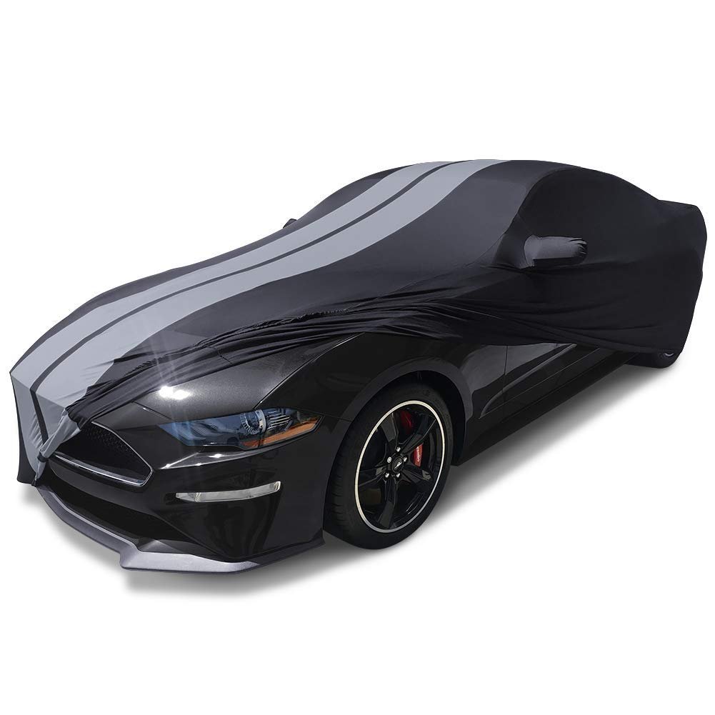Ultraguard Sport Series Stretch Satin Indoor Car Cover : Black with Gray Stripes Compatible for 2005-2014 Ford Mustang
