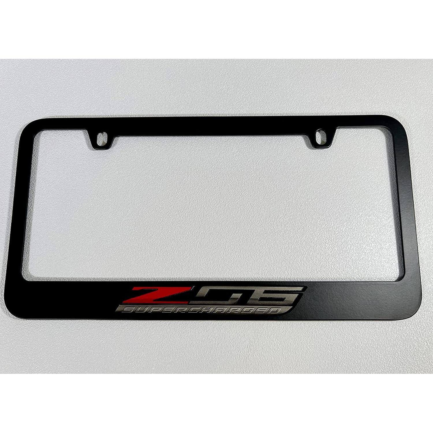 Corvette Black License Plate Frame W/Z06 Supercharged Logo : C7 Z06