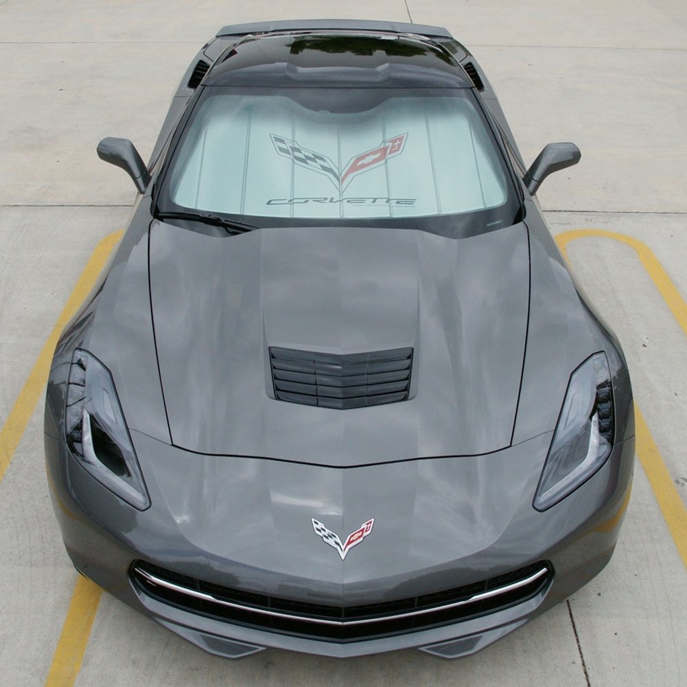 West Coast Corvette 27170300 Corvette Logo Accordion Style Sunshade - Insulated Silver : C7 Stingray, Z51, Z06, Grand Sport-SR1 Performance