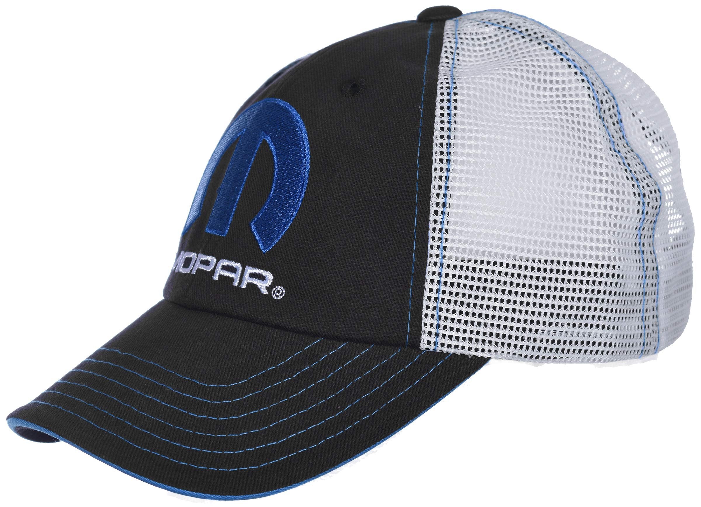 Checkered Flag Men's Mopar Cap Adjustable Black & White Mesh Back Trucker Hat