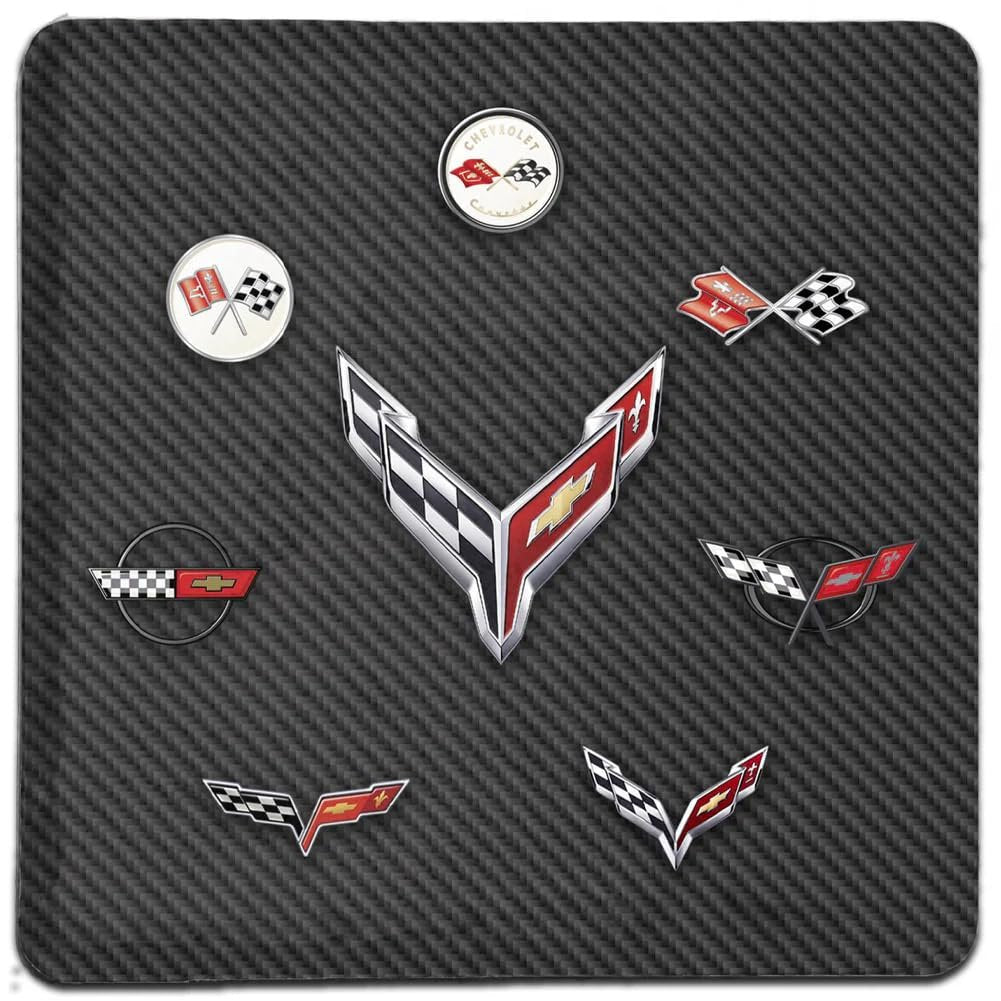 C8 Corvette 4"x4" C1-C8 Generation Flags Stone Tile Coaster (Individual) - Drink Pad for Coffee Table - Carbon Fiber-SR1 Performance