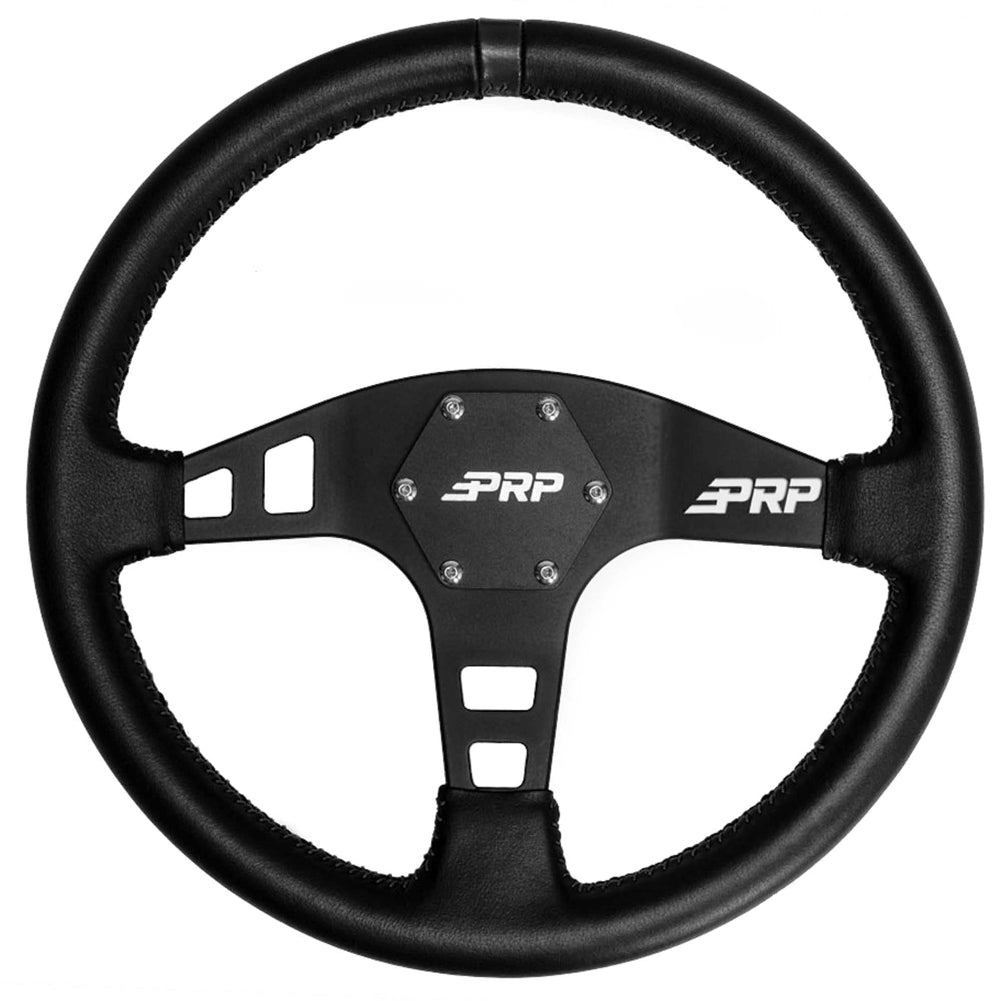PRP Seats Off-Road Racing Flat Leather Grip Steering Wheel - Aluminum with Matte Black Finish
