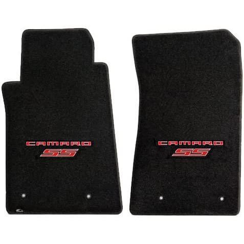 2010-2015 Camaro Ebony Black Ultimat 2pc Floor Mats - Red CAMARO SS Logos