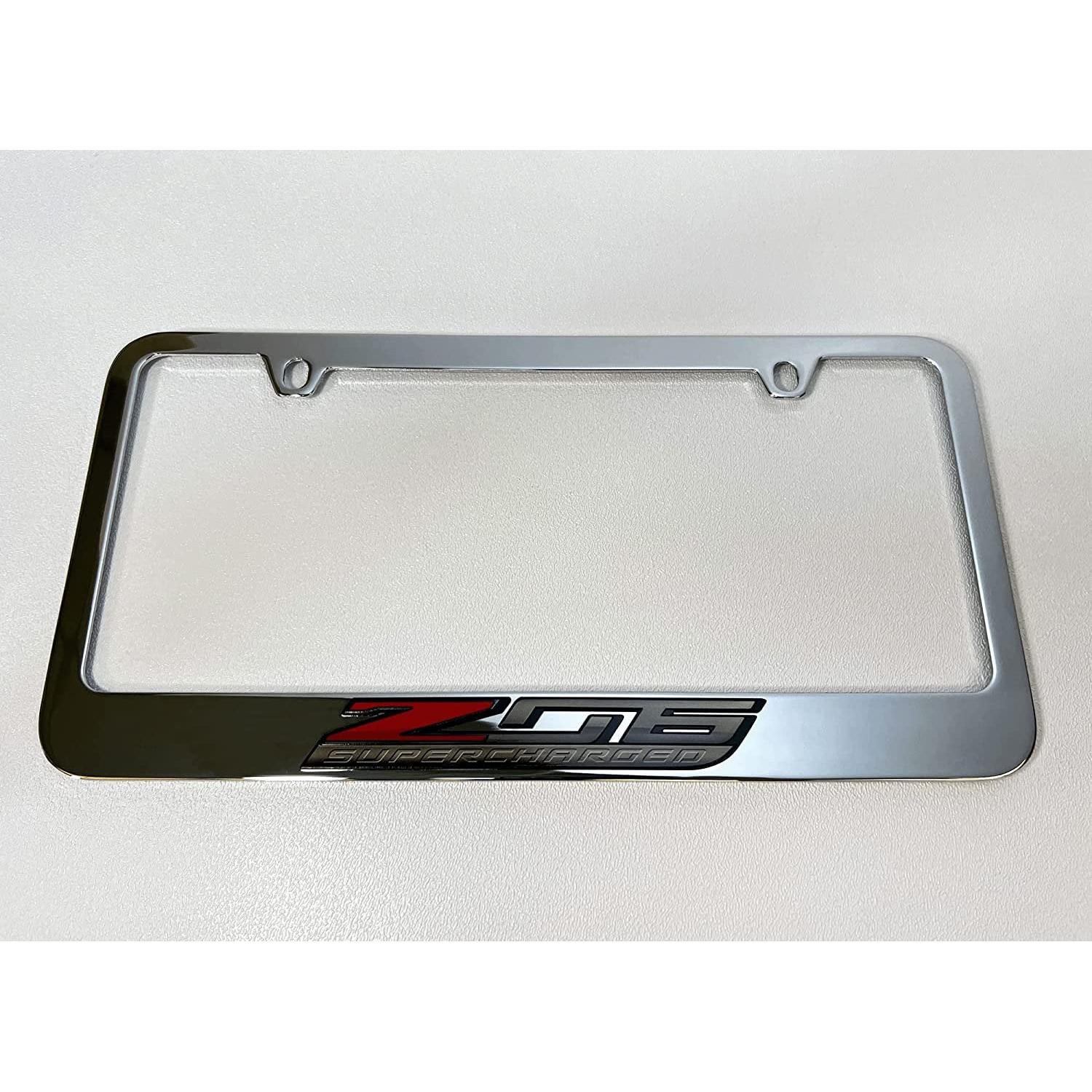 Corvette Chrome License Plate Frame W/Z06 Supercharged Logo : C7 Z06
