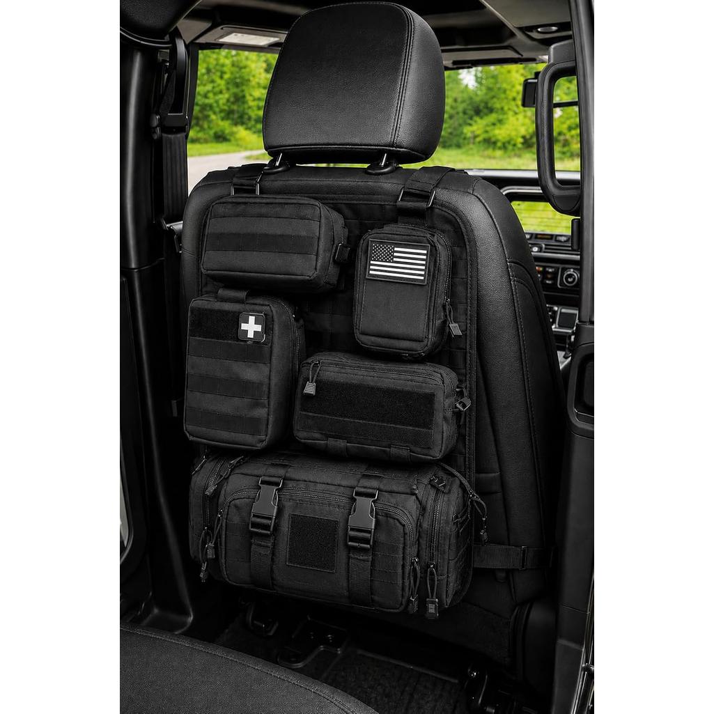 Universal Car Seat Back Organizer with 2 Interchangeable Rubber Patches – Heavy Duty 600D Polyester Multi-Pocket Storage Organizer, Seat Protector Kick Mat for Cars, SUVs and Trucks